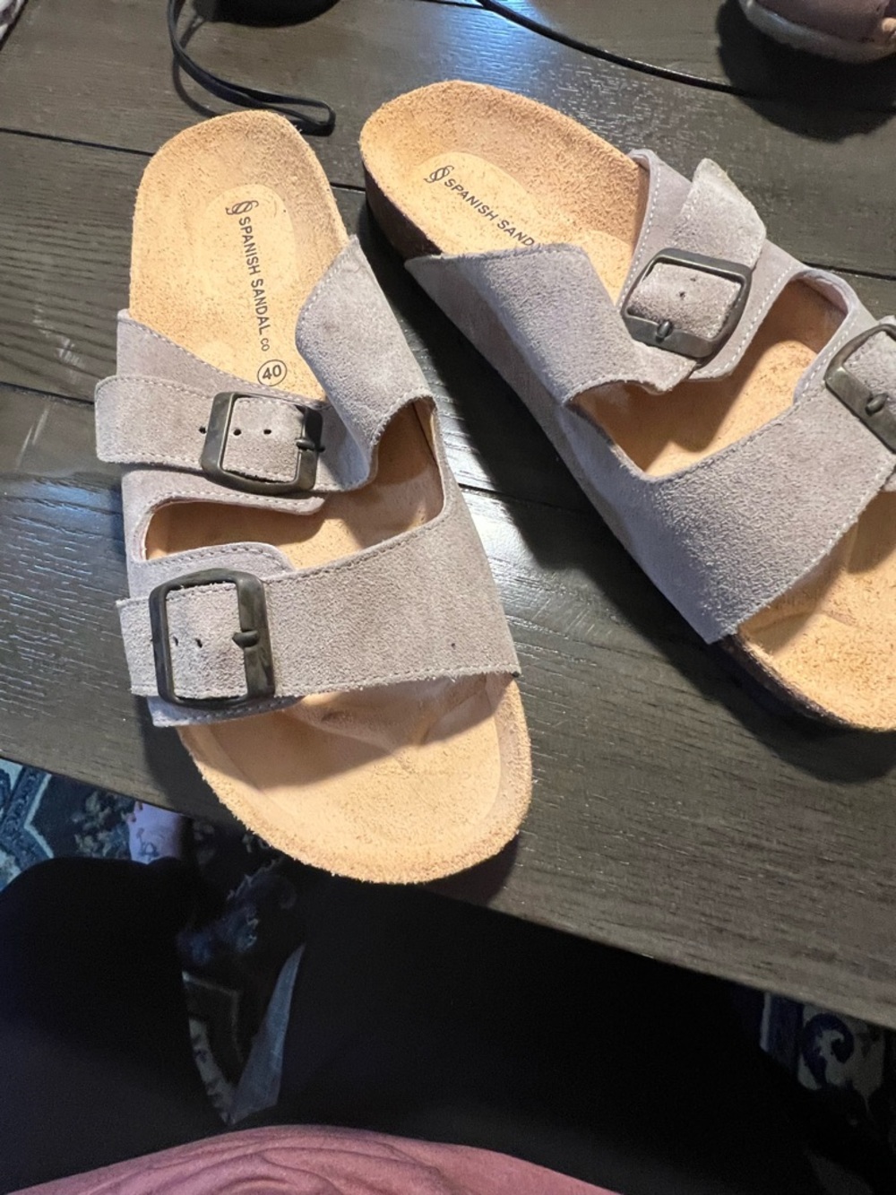Spanish Sandal Co. Suede Double-Strap Sandals - Light Gray